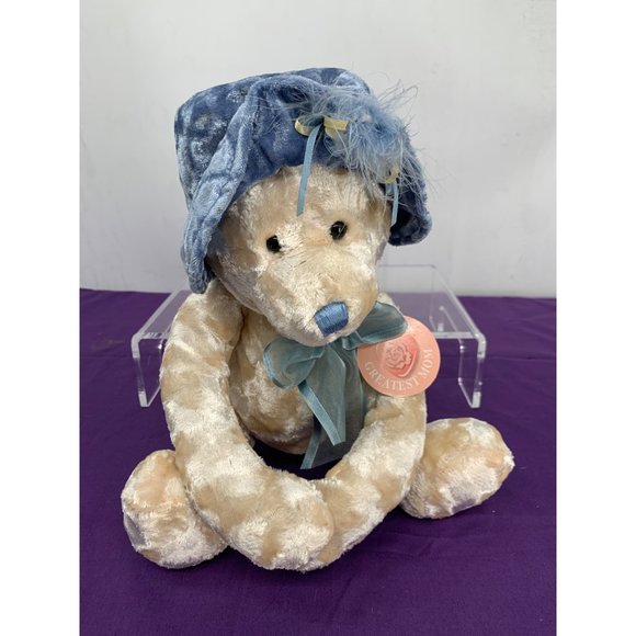 Dan Dee World's Greatest Mom Cream Bear Blue hat and Scarf - Picture 1 of 12